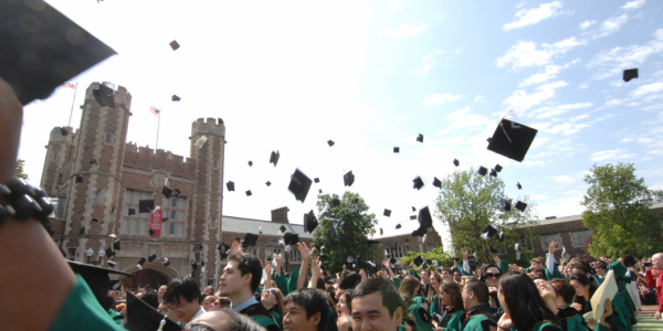 End of Commencement ceremony at Washington University, graduates are celebrating