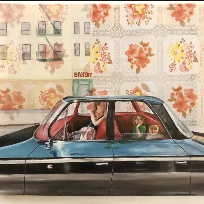 Artwork by Danielle De Jesus involving a taxi. 