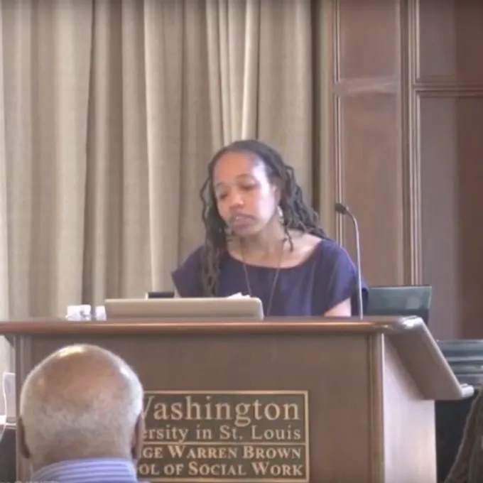 Sowande Mustakeem at podium