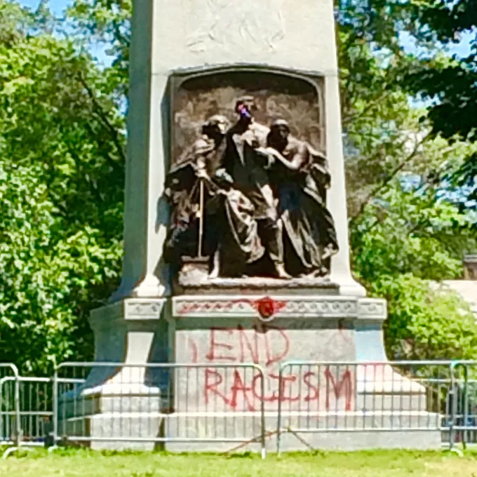 barricaded confederate memorial